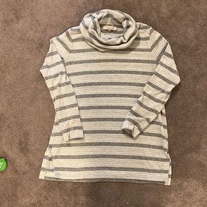 Gray and cream long cowl neck sweater